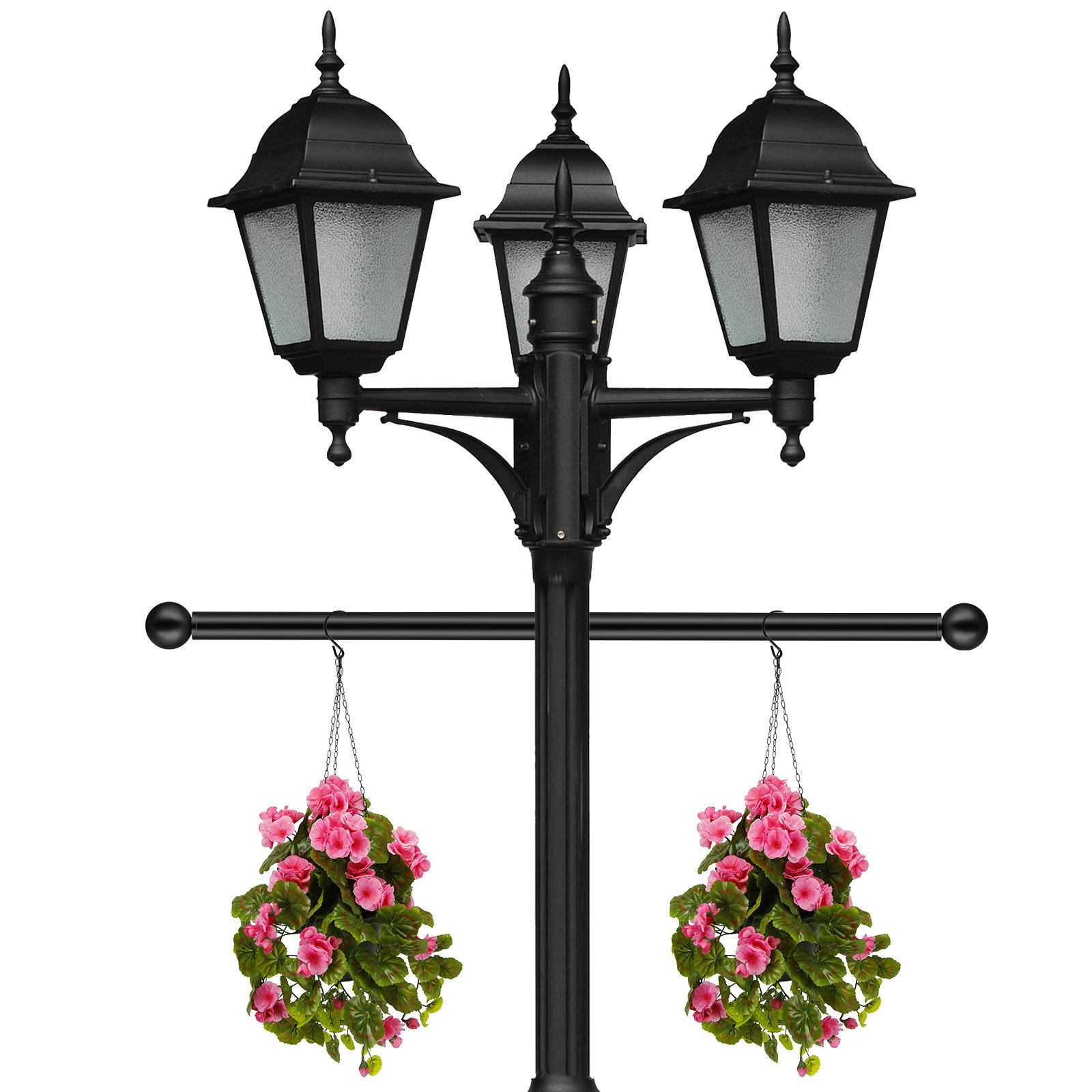 Outdoor Lighting Black - Outdoor-Laternenpfahl-Leiterhalterung, Schwarzer Metall-Kreuzarm, Verstellbar, Robuste Stütze,